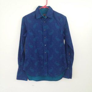 $188 Womens Robert Graham Shirt XS Button Down Paisley Blue Long Sleeve Blouse